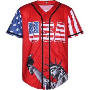 Camiseta de Béisbol para Hombre con Diseño de Águila Estadounidense, Roja con Estampado de la Bandera Americana y Diseño de la Estatua de la Libertad - Product Image 1
