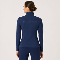 Veste d'entraînement équestre pour femmes, fermeture éclair intégrale, haut d'équitation avec logo en cristal scintillant, veste technique brossée chaude et confortable