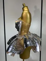 Ensemble deux pièces pour spectacle, tenue dos nu en sequins argentés et strass pour femmes, robes de fête d'anniversaire