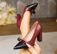 Escarpins à bout pointu et talon carré colorblock pour femme, grande taille, en PU, talons hauts de travail, EU 40-43