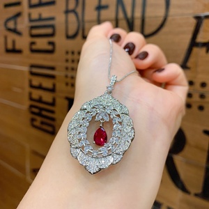 Fashion Red Cubic Zirconia Vintage Micro Pave Gold Plated Necklace <b>Earrings</b> <b>Set</b> Eco-friendly Copper Zircon Jewelry for Party - Product Image 4