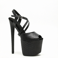Sandales noires à plateforme pour femme, imprimé crocodile, à talon aiguille, bout ouvert, avec lanières croisées à la cheville et boucle, pour événements