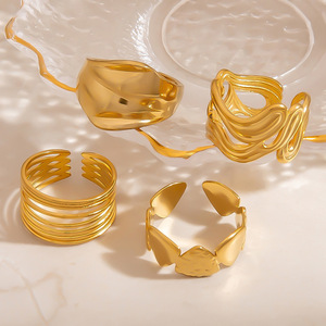 Geometric Stainless Steel Open <b>Ring</b> 18K Gold Plated Unisex Fashion Jewelry Gift - Product Image 2