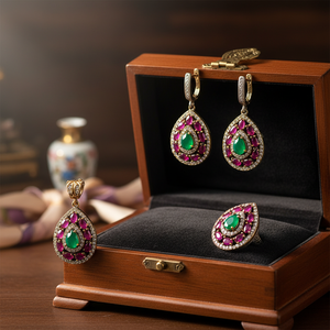 แท้ Handcrafted ขายส่งเงินตุรกีตั้ง925มรกตหินเครื่องประดับที่ดีแฟชั่นอินเทรนด์ - Product Image 3