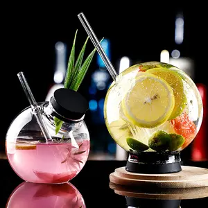 Hot Selling Creative Custom Logo Restaurant Bar Straw Martini Glass Sphere Cocktail Glasses Cocktail Glass With Straw