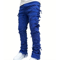 Jean déchiré délavé à taille mi-haute pour homme, coupe bootcut empilée multicolore, style streetwear, OEM/ODM disponible