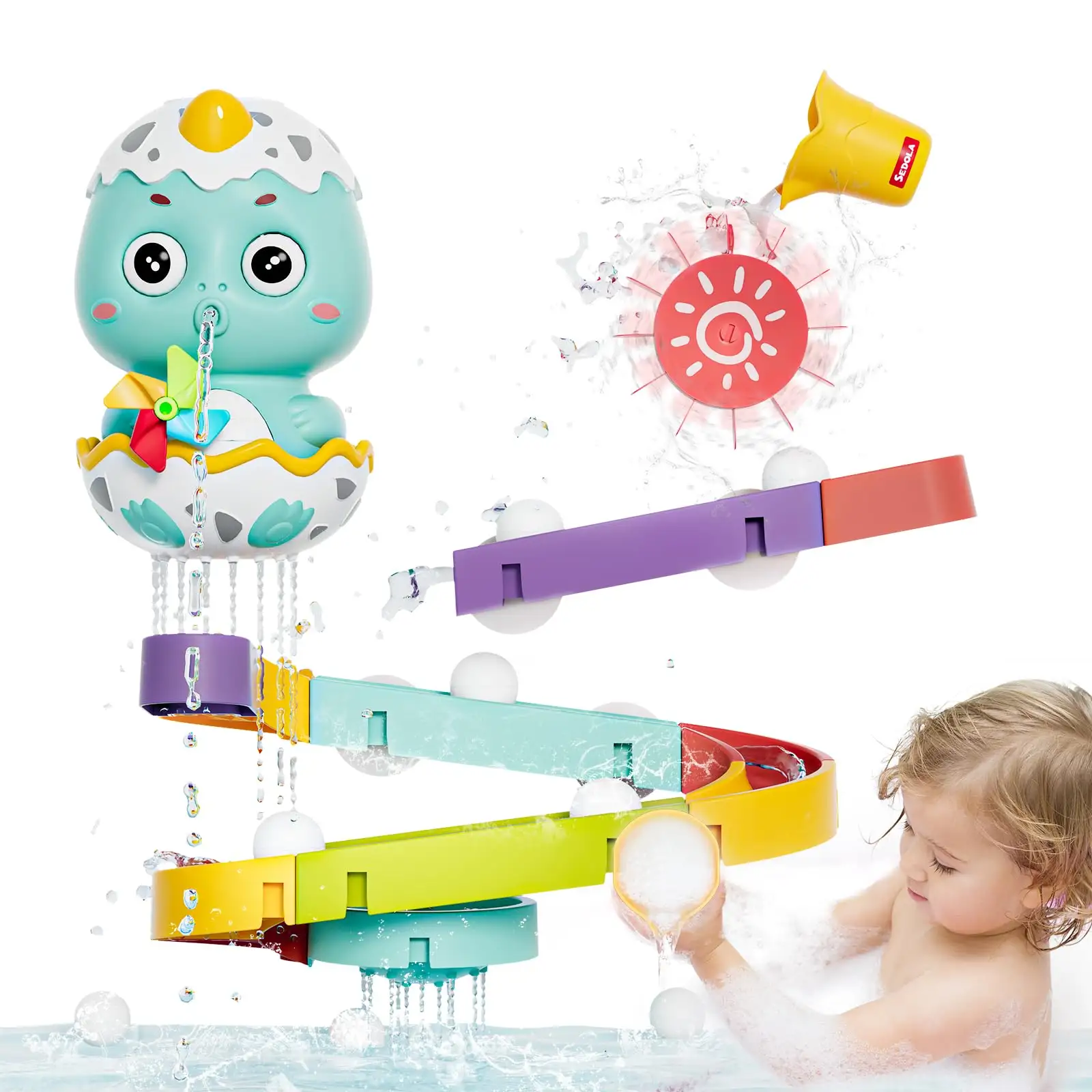 Dinosaur Bath Toys For Kids DIY STEM Bathroom Shower Toddler Bathtub Pool Blocks Track Water Slide Bath Balls Tracks