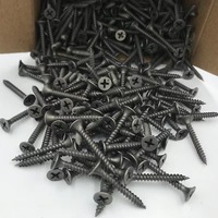 Vis à tête trompette noire pour plaques de plâtre, tailles M3 et M4, emballage en boîte, longueurs 25 et 12 mm, finition phosphate noire et plaquée