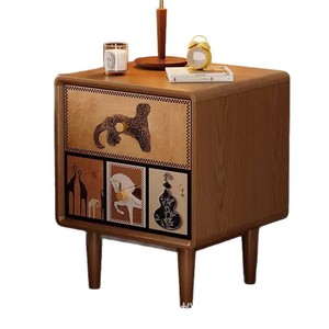 <b>Vintage</b> style wooden <b>bedside</b> <b>table</b>, solid wood bedroom storage cabinet, niche design, double-layer storage cabinet - Product Image 3