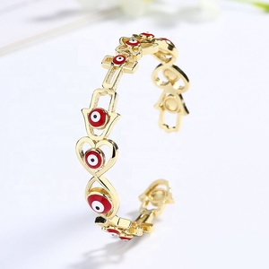 Bracelet manchette ouvert coloré pour femme, doré, creux, en forme de cœur, émaillé, style bohème, amulette de protection, tendance - Product Image 3