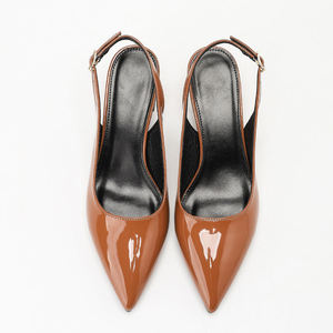 Nouvelles sandales d'été à talons hauts pour femmes, grandes tailles 36-45, en cuir verni uni, à bout ouvert, à enfiler, pour les aventures en extérieur en automne - Product Image 5