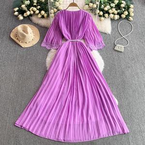 Vestido de Noche de Lujo con Pedrería y Cuello en V para Mujer, <span class=keywords><strong>Maxi</strong></span> de Encaje con Falda Acampanada y Lazo en la Cintura para Eventos Formales - Product Image 1