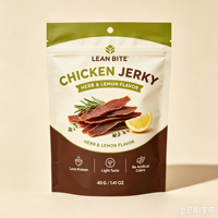 Sachets refermables à fond plat avec logo personnalisé, de qualité alimentaire, pour l'emballage de viande de bœuf, de poulet, de viande séchée, de biscuits et de snacks