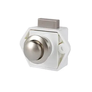 圆形按钮橱柜闩锁和卡扣锁旋钮白色底座镍环，用于房车橱柜