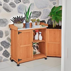 Outdoor Garden <b>Potting</b> Table <b>Large</b> Space Storage Metal-Plated Tabletop Solid Wood Construction 154 Lbs Capacity - Product Image 5