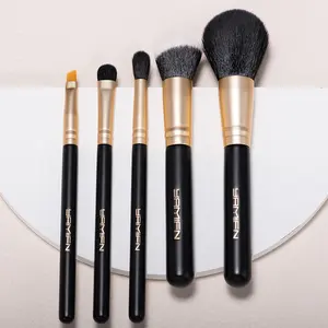 Factory Customized 5-Piece Luxury Gold Mini Travel Brush Set Beauty Tools Cosmetic Accessories Makeup Brushes