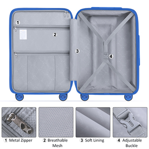 MGOB <span class=keywords><strong>valigia</strong></span> da viaggio personalizzata portare su <span class=keywords><strong>valigia</strong></span> blu con logo OEM 4 ruote grandi valigie da viaggio 3 Set - Product Image 5