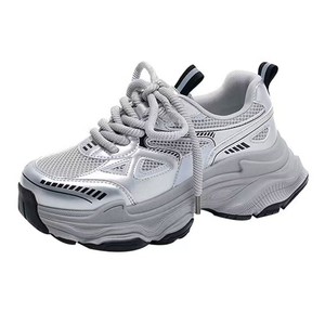 Zapatillas Deportivas de Plataforma con Malla Blanca, Cordones, Punta Redonda, Suela de Goma Transpirable, para Todas las Temporadas, Casuales - Product Image 1