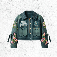 Veste en cuir décontractée pour homme, style vintage, patchwork kaki, motif brodé, coupe ample, streetwear, OEM ODM personnalisé