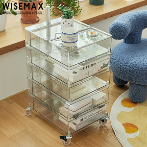 WISEMAX FURNITURE Acrylic 5 Tier Rolling <strong>Storage</strong> Rack Trolley Living Room Sofa Plastic <strong>End</strong> <strong>Table</strong> Bed Side <strong>Table</strong> with Wheel - Product Image 5