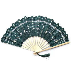 Werbeartikel Hochzeits geschenk Bambus Handwerk 27cm Stickerei Spitze Stoff Handmade Bambus Hand Fan