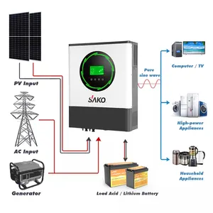 Sako Sunon Iv 6Kw 8Kw onduleur hors réseau 24V 48V Pv onduleur Mppt hybride solaire avec chargeur de batterie