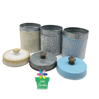 Vente en gros Ensembles de bidons Stockage galvanisé Bocaux de bouteille de nourriture Boîte en métal Petit pot de fleurs en étain avec couvercle