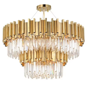 Lustre moderne suspendu en or de luxe k9 en cristal de villa de lustres dorés en cristal - Product Image 5