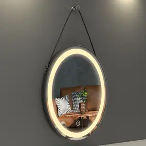 Hang Muur Gemonteerde Decoratieve Ronde Spiegel Moderne Luxe Smart Led Touch Schakelaar Controle Hotel Make Maan Vanity Met Verlichting