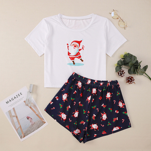 <span class=keywords><strong>Pijama</strong></span> de dos piezas para niñas, conjunto de ropa de dormir de algodón para mujeres, pijamas para mujeres, conjunto de pijamas de Navidad para mujer, verano corto - Product Image 3