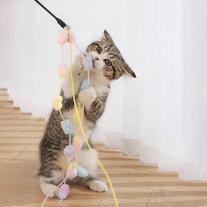 高級ペットおもちゃTaquiner Le Baton De Chat自己快楽インタラクティブカラフルなぬいぐるみストリップ猫ティーザースティックおもちゃクリスプベル付き - Product Image 5