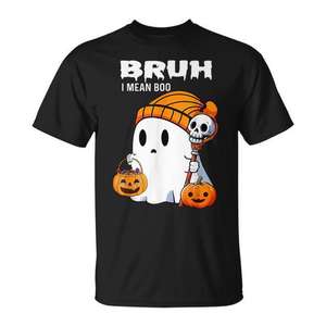 Camiseta de Halloween con diseño de fantasma y calabaza para adultos, unisex, manga corta, cuello redondo, algodón, estampado digital - Product Image 1