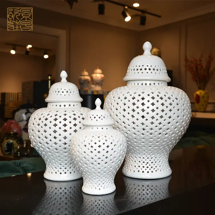 Decoración tradicional china para el hogar, jarras de cerámica de jengibre, personalizadas, vintage, retro y moderno, color blanco