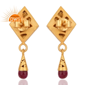 Fabulous Ruby and Diamond Set Earrings 18 Karat Gold Plated 925 Silver Wedding Wear Earrings Jewelry Supplier - Product Image 3