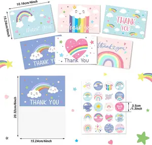 24 Pcs Customized Rainbow Invitation Thank You Cards with Envelopes and Stickers for Girls Boys Birthday Party Baby Shower