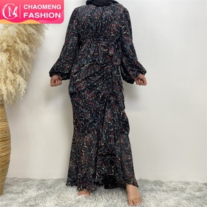 6669 #   Último Diseño de Vestido Musulmán para Niñas, Abaya de Chifón Floral, Vestido Musulmán para Mujer, Vestidos de Noche de Manga Larga para Ramadán en Dubái - Product Image 1