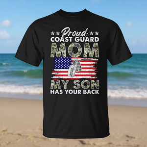 T-shirt pour maman fière de la Garde côtière américaine, avec inscription « My Son Has Your Back USCG », unisexe, col rond, manches courtes, pour adulte - Product Image 2
