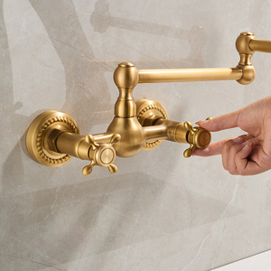ก๊อกน้ำติดผนังทองเหลืองโบราณ 360 °   ก๊อกน้ำร้อนเย็นแบบหมุนได้ พับเก็บได้ พร้อมหูจับคู่ สำหรับห้องครัว ระเบียง ห้องซักผ้า ห้องน้ำ - Product Image 4