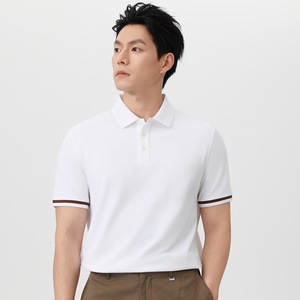 Polo de Algodón Piqué Blanco para Hombre, Manga Corta, Uniforme de Negocios de Verano, Corte Ajustado - Product Image 1