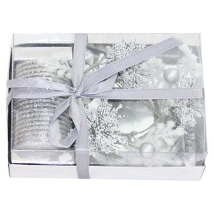Candela natalizia argentata con piattino, decorazioni festive per la casa - Product Image 2