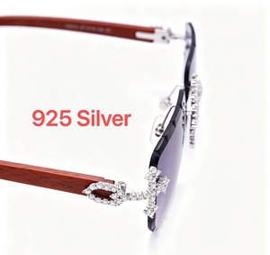 Lunettes <span class=keywords><strong>de</strong></span> soleil Moissanite sans monture <span class=keywords><strong>en</strong></span> <span class=keywords><strong>argent</strong></span> 925 style Hip Hop Iced Out, très tendance - Product Image 2