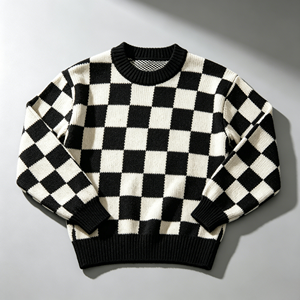 <span class=keywords><strong>Pull</strong></span> personnalisé pour homme, <span class=keywords><strong>pull</strong></span> en tricot jacquard rétro noir et <span class=keywords><strong>blanc</strong></span>, <span class=keywords><strong>pull</strong></span> à col rond ample pour homme, <span class=keywords><strong>pull</strong></span> en tricot 100% coton - Product Image 1