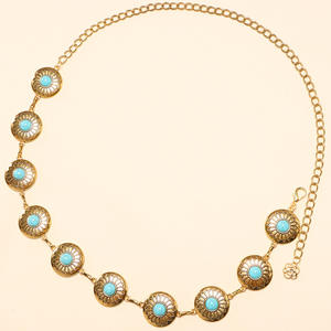 Cadena de Cintura con Flores Turquesa Doradas, Aleación de Zinc, Estilo Étnico, Cadena Corporal para Uso Diario - Product Image 6