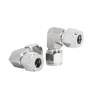 Codo de latón y acero inoxidable mecanizado por CNC, para tubos de 1/4'', 3/8'', 1/2'', 6mm, 8mm, 10mm, 12mm, con doble férula hidráulica lisa - Product Image 2
