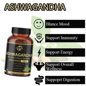Cápsulas de Ashwagandha 5 en 1, con Cúrcuma, Rhodiola Rosea, Jengibre, Pimienta Negra, para el Estado de Ánimo, Bienestar General y Apoyo Inmunológico - Product Image 3