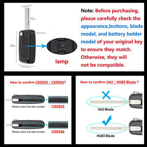 Clé de télécommande à 3 boutons pour Citr0en, <span class=keywords><strong>Peugeot</strong></span>, coque de clé de voiture avec puce FSK 433MHz ID46 PCF7941, lame HU83 (CE0523) - Product Image 5