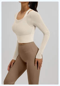 Conjunto de Yoga de 2 Piezas para Primavera/Otoño, Transpirable, Ecológico, de Secado Rápido, con Top Fruncido de Cintura Alta y Leggings Levanta Glúteos para Mujer - Product Image 4