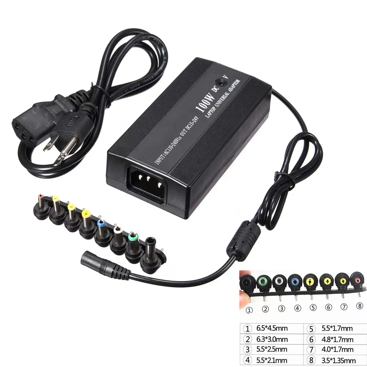 Fonte de energia para notebook, adaptador de energia ajustável de 12V a 24V 5A DC, 100W, com saída para notebook