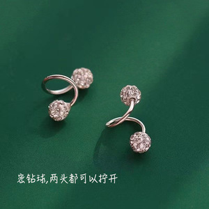 Pendientes de bola en forma de S con diamantes completos, arete de acero inoxidable en espiral para la nariz, joyería para fiestas - Product Image 3
