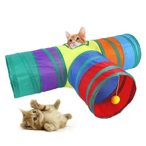 Puzzle Exercising Hiding Training Collapsible Play Toy Indoor Outdoor Cat Stick Toy Three-way Cats Rainbow Tunnel